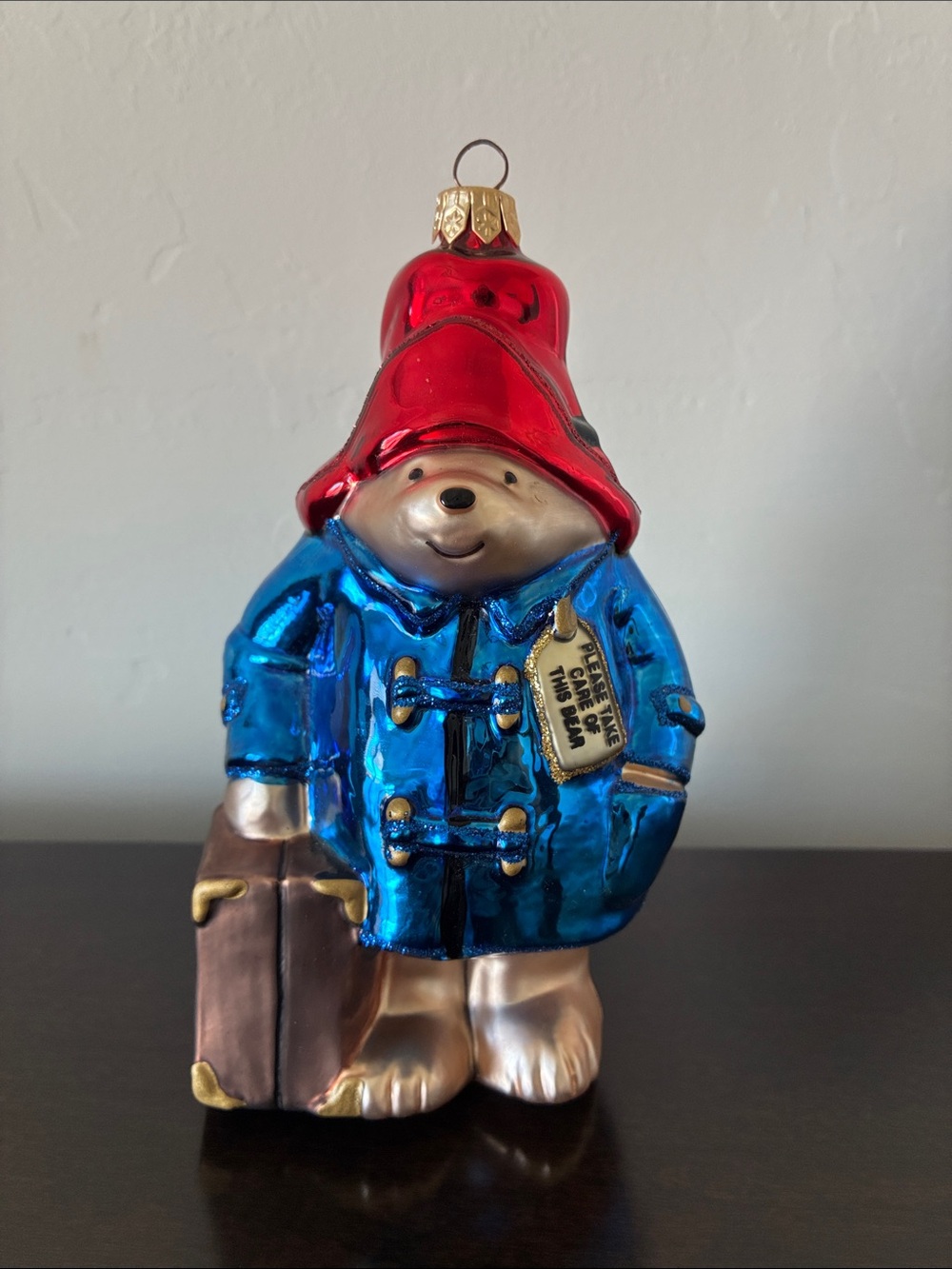 Vintage 1998 Kurt Adler Polonaise Paddington Bear Glass Ornament 5.5”